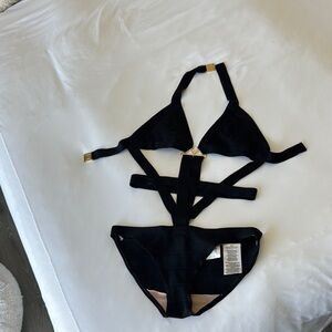 Herve Leger Skyler bandage black one piece swimsuit S/P